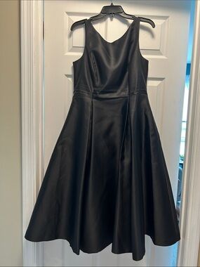 Adrianna Papell Black Satin Midi Fit-and-Flare Dress